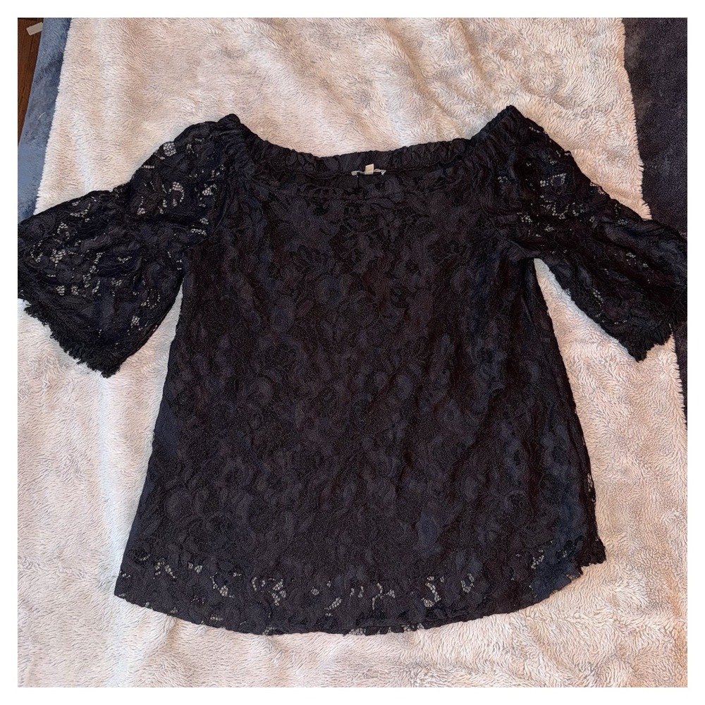 Women's Black Lace Whimsy Goth Fairy Grunge Romantic Boho Blouse M